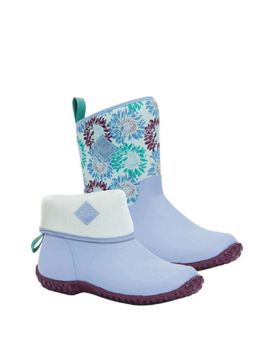 Muck WM2-2FLR Womens Muckster II Mid Boot Blue Iris side view rolled and straight shaft