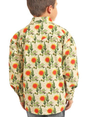 Panhandle Kids Cactus Print Mineral Long Sleeve Snap Shirt B8S2330 back view