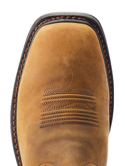 Ariat 10044545 Mens Sierra Shock Shield Waterproof Work Boot Distressed Brown toe view from above. If you need any assistance with this item or the purchase of this item please call us at five six one seven four eight eight eight zero one Monday through Saturday 10:00a.m EST to 8:00 p.m EST