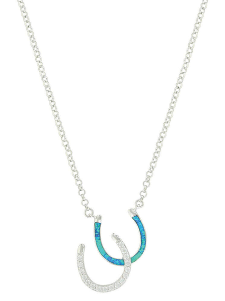 Montana Silversmiths NC3977 Womens River Lights Double Horseshoe Opal Necklace Silver front view. If you need any assistance with this item or the purchase of this item please call us at five six one seven four eight eight eight zero one Monday through Saturday 10:00a.m EST to 8:00 p.m EST