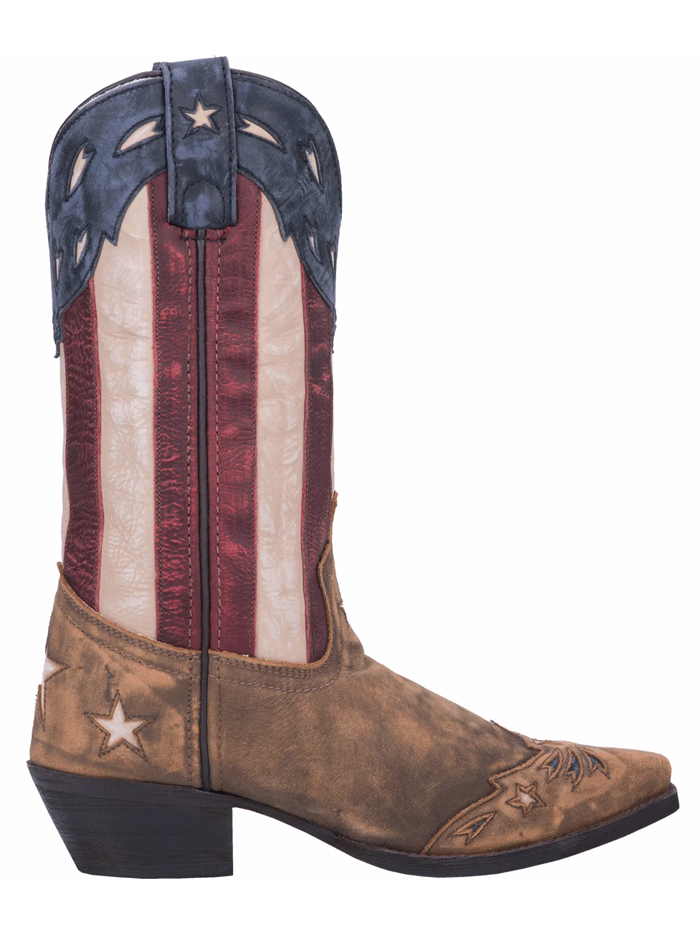 Laredo 52165 Womens Keyes Stars And Stripes Leather Boot Tan front and side view. If you need any assistance with this item or the purchase of this item please call us at five six one seven four eight eight eight zero one Monday through Saturday 10:00a.m EST to 8:00 p.m EST