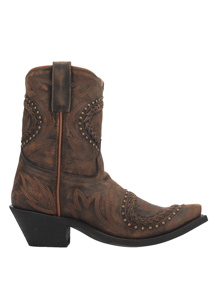 Laredo 52402 Womens Fancy Leather Boot With Studs Tan side and front view. If you need any assistance with this item or the purchase of this item please call us at five six one seven four eight eight eight zero one Monday through Saturday 10:00a.m EST to 8:00 p.m EST