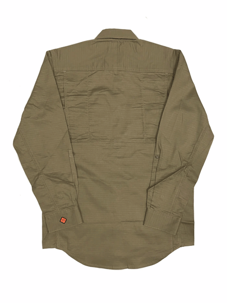 Wrangler 112319239 Mens Flame Resistant 20X Vented Work Shirt Khaki back view. If you need any assistance with this item or the purchase of this item please call us at five six one seven four eight eight eight zero one Monday through Saturday 10:00a.m EST to 8:00 p.m EST