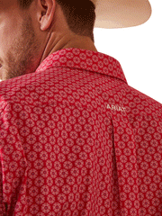 Ariat 10043917 Mens Neiko Classic Fit Shirt Rose Red back view close up. If you need any assistance with this item or the purchase of this item please call us at five six one seven four eight eight eight zero one Monday through Saturday 10:00a.m EST to 8:00 p.m EST