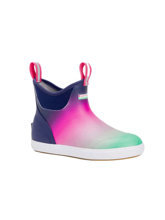 Xtratuf XWAB-5AUR Womens Ankle Deck Boot Purple Aurora front-side view. If you need any assistance with this item or the purchase of this item please call us at five six one seven four eight eight eight zero one Monday through Saturday 10:00a.m EST to 8:00 p.m EST