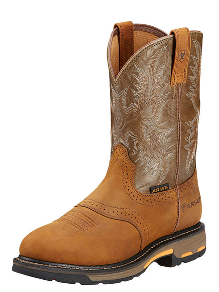 Ariat 10001188 Mens WorkHog Pull-on Work Boot Aged Bark side / front view.If you need any assistance with this item or the purchase of this item please call us at five six one seven four eight eight eight zero one Monday through Saturday 10:00a.m EST to 8:00 p.m EST