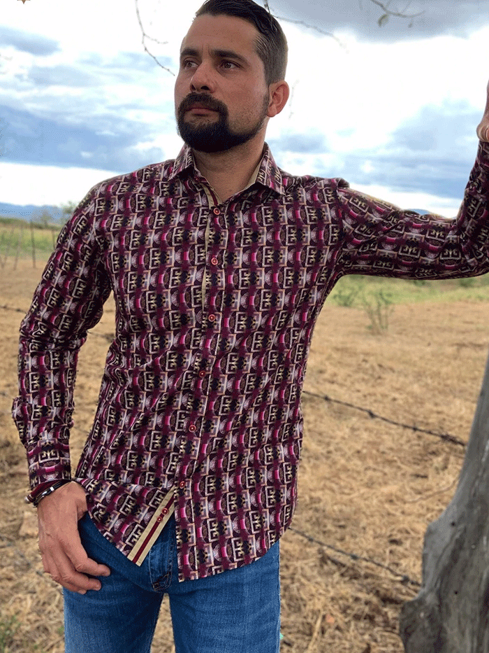 Rangers 255CA01 Rafael Amaya Mens Western Shirt Print Multi Color front view. If you need any assistance with this item or the purchase of this item please call us at five six one seven four eight eight eight zero one Monday through Saturday 10:00a.m EST to 8:00 p.m EST