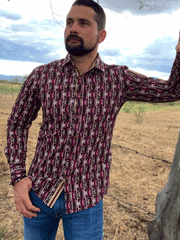 Rangers 255CA01 Rafael Amaya Mens Western Shirt Print Multi Color front view on model. If you need any assistance with this item or the purchase of this item please call us at five six one seven four eight eight eight zero one Monday through Saturday 10:00a.m EST to 8:00 p.m EST