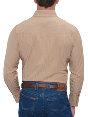 Ely Cattleman 15201934-28 Mens Long Sleeve Tone On Tone Western Shirt Khaki back view. If you need any assistance with this item or the purchase of this item please call us at five six one seven four eight eight eight zero one Monday through Saturday 10:00a.m EST to 8:00 p.m EST