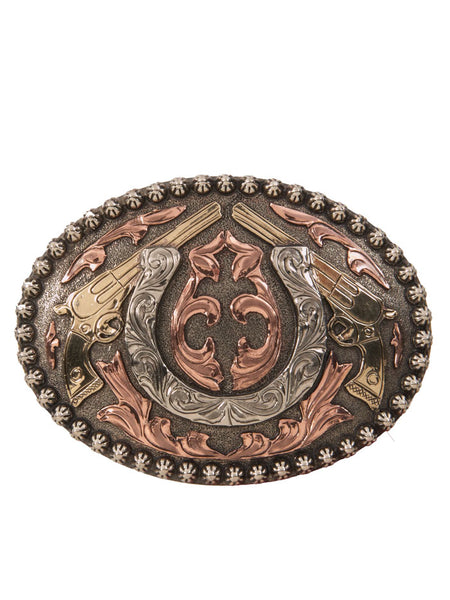 Needzo Silver and Gold Tone Rodeo Metal Belt Buckle, Easy On and Off Back,  Cool Western Style Inspired Buckles for Belts, Cowboy Costume Apparel and