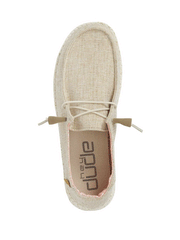 Hey Dude 121410121 Womens Wendy Shoe Chambray White Nut view from above. If you need any assistance with this item or the purchase of this item please call us at five six one seven four eight eight eight zero one Monday through Saturday 10:00a.m EST to 8:00 p.m EST