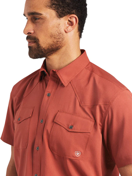 Ariat 10040456 Mens VentTEK Western Fitted Shirt Marsala front view close up. If you need any assistance with this item or the purchase of this item please call us at five six one seven four eight eight eight zero one Monday through Saturday 10:00a.m EST to 8:00 p.m EST