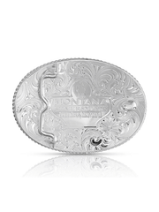 Montana Silversmiths 1340-528 Bull Rider Gold Rope Trimmed Engraved Buckle Silver back view. If you need any assistance with this item or the purchase of this item please call us at five six one seven four eight eight eight zero one Monday through Saturday 10:00a.m EST to 8:00 p.m EST