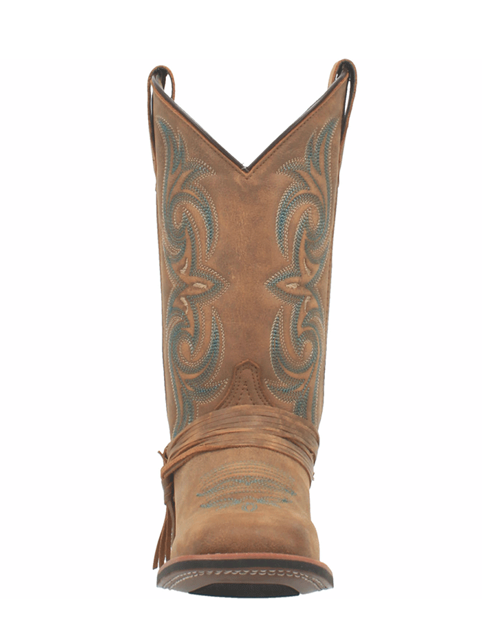 Laredo 5848 Womens Sadie Square Toe With Straps Leather Boots Tan front and side view. If you need any assistance with this item or the purchase of this item please call us at five six one seven four eight eight eight zero one Monday through Saturday 10:00a.m EST to 8:00 p.m EST