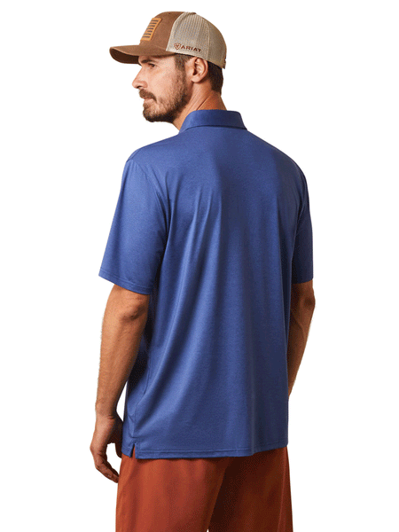 Ariat 10043572 Mens Charger 2.0 Polo Cloudburst Blue back view. If you need any assistance with this item or the purchase of this item please call us at five six one seven four eight eight eight zero one Monday through Saturday 10:00a.m EST to 8:00 p.m EST