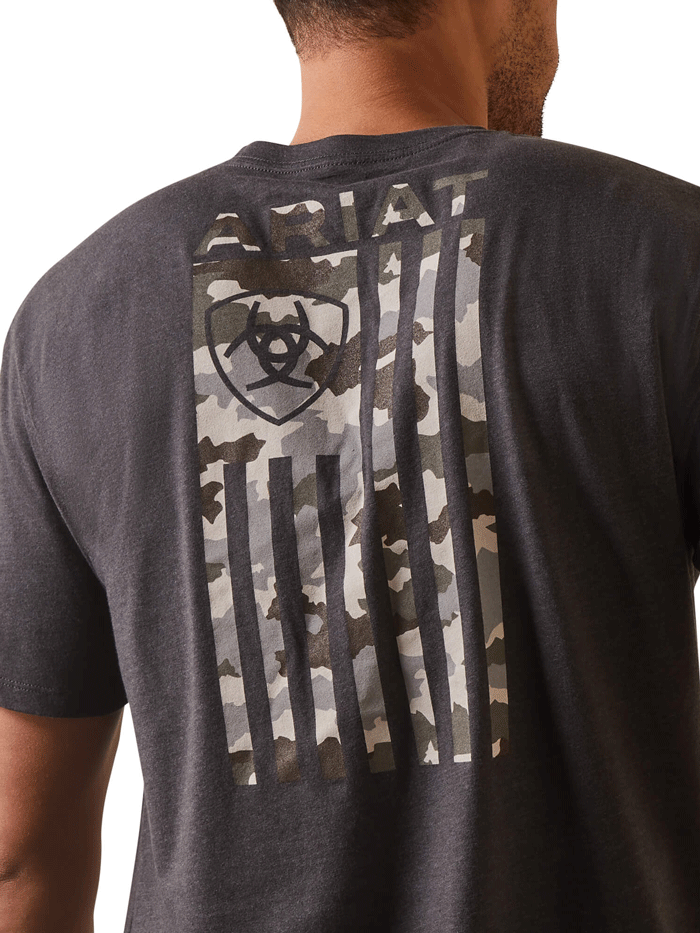 Ariat 10044778 Mens Tonal Camo Flag T-Shirt Charcoal Heather back view, If you need any assistance with this item or the purchase of this item please call us at five six one seven four eight eight eight zero one Monday through Saturday 10:00a.m EST to 8:00 p.m EST