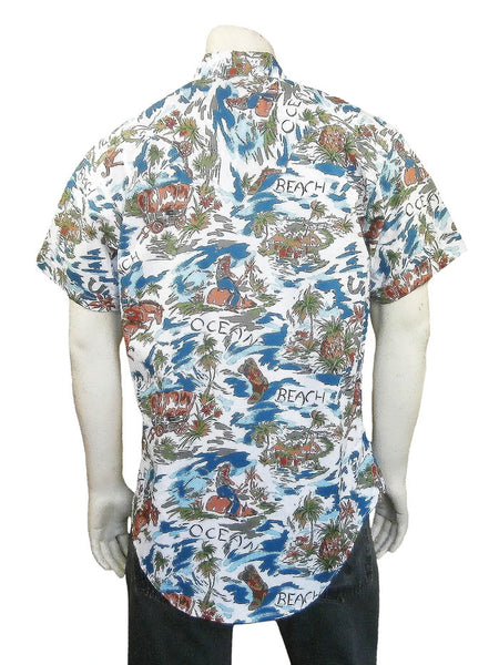 Rockmount 1658 Mens Western Hawaiian Print Short Sleeve Shirt Blue back view