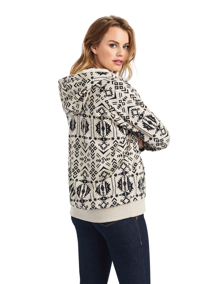 Ariat 10042171 Womens REAL Sherpa Full Zip Hoodie Oaxaca Print front view. If you need any assistance with this item or the purchase of this item please call us at five six one seven four eight eight eight zero one Monday through Saturday 10:00a.m EST to 8:00 p.m EST