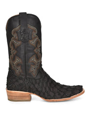 Corral A4339 Mens Pirarucu Fish Embroidery Boot Black side view. If you need any assistance with this item or the purchase of this item please call us at five six one seven four eight eight eight zero one Monday through Saturday 10:00a.m EST to 8:00 p.m EST