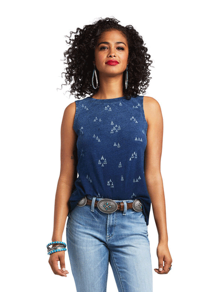 Ariat 10039825 Womens District Tank Indigo front view. If you need any assistance with this item or the purchase of this item please call us at five six one seven four eight eight eight zero one Monday through Saturday 10:00a.m EST to 8:00 p.m EST