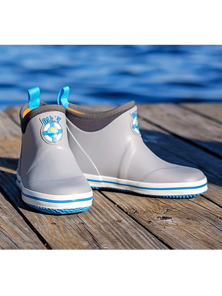 Buoy BB110 Kids Rubber Boots Gray and Blue front and side view. If you need any assistance with this item or the purchase of this item please call us at five six one seven four eight eight eight zero one Monday through Saturday 10:00a.m EST to 8:00 p.m EST