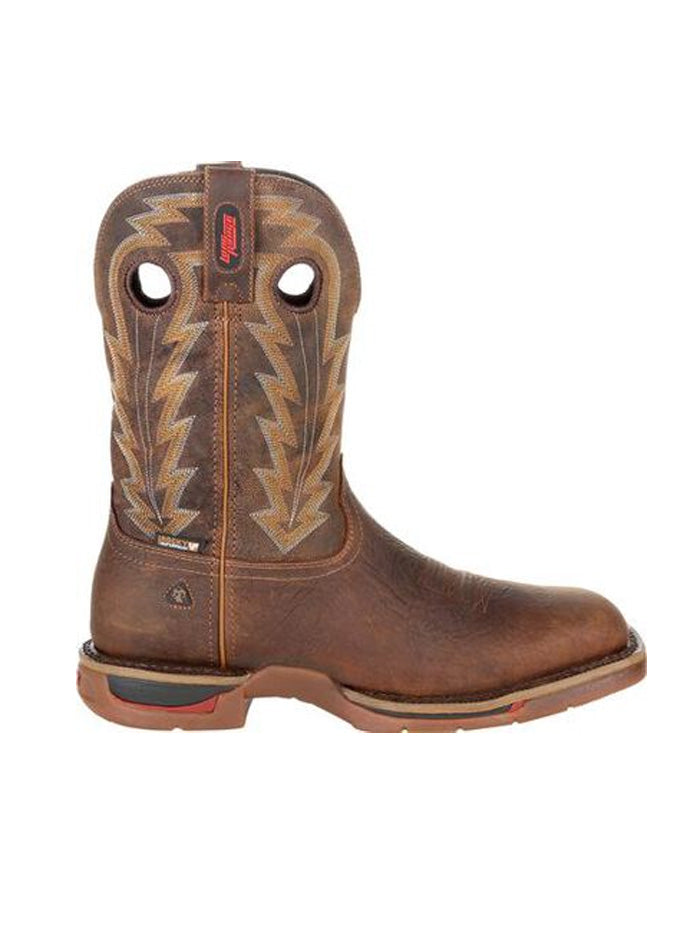 Rocky RKW0278 Mens Long Range Waterproof Work Boot Distressed Brown front and side view. If you need any assistance with this item or the purchase of this item please call us at five six one seven four eight eight eight zero one Monday through Saturday 10:00a.m EST to 8:00 p.m EST