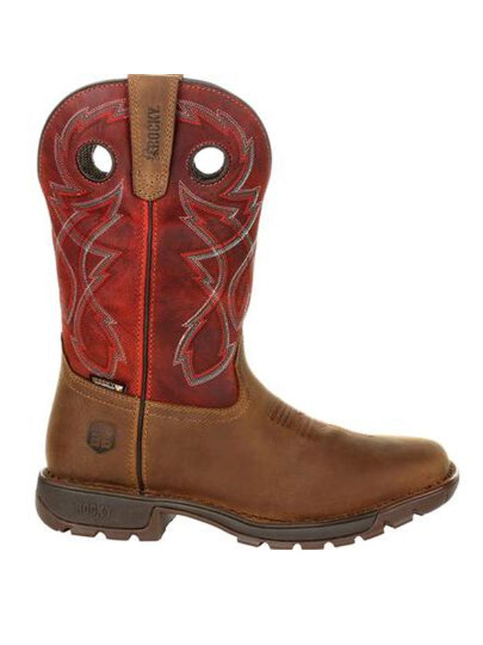 Rocky RKW0316 Mens Legacy 32 Waterproof Western Boot Tan Red front and side view. If you need any assistance with this item or the purchase of this item please call us at five six one seven four eight eight eight zero one Monday through Saturday 10:00a.m EST to 8:00 p.m EST