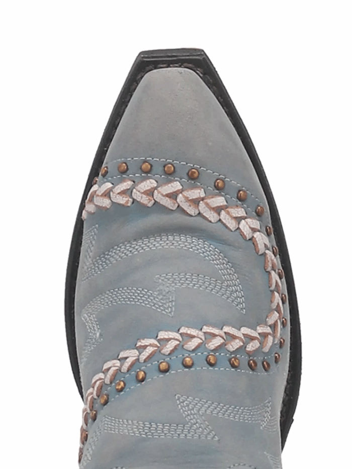 Laredo 52401 Womens Fancy Leather Boot With Studs Sky Blue side and front view. If you need any assistance with this item or the purchase of this item please call us at five six one seven four eight eight eight zero one Monday through Saturday 10:00a.m EST to 8:00 p.m EST