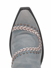 Laredo 52401 Womens Fancy Leather Boot With Studs Sky Blue toe view from above. If you need any assistance with this item or the purchase of this item please call us at five six one seven four eight eight eight zero one Monday through Saturday 10:00a.m EST to 8:00 p.m EST