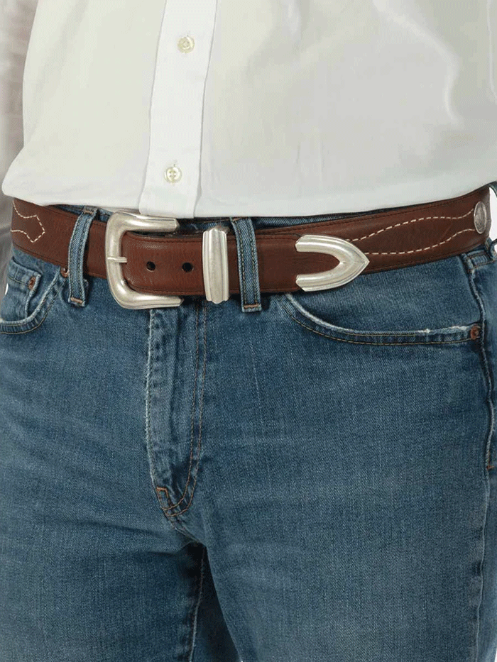 Vintage Bison VB-7012 Mens Dalton Leather Belt Saddle front view. If you need any assistance with this item or the purchase of this item please call us at five six one seven four eight eight eight zero one Monday through Saturday 10:00a.m EST to 8:00 p.m EST
