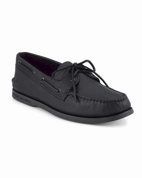 Sperry 0836981 Mens Authentic Original 2-Eye Boat Shoe Black front and side view. If you need any assistance with this item or the purchase of this item please call us at five six one seven four eight eight eight zero one Monday through Saturday 10:00a.m EST to 8:00 p.m EST