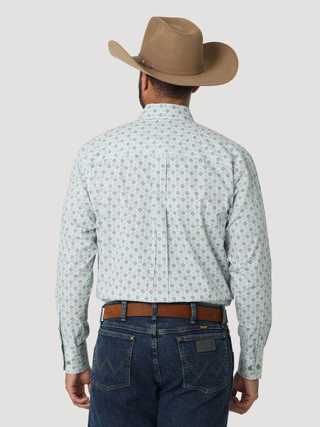 Wrangler 112318982 George Strait Collection Long Sleeve Shirt White And Green back view. If you need any assistance with this item or the purchase of this item please call us at five six one seven four eight eight eight zero one Monday through Saturday 10:00a.m EST to 8:00 p.m EST