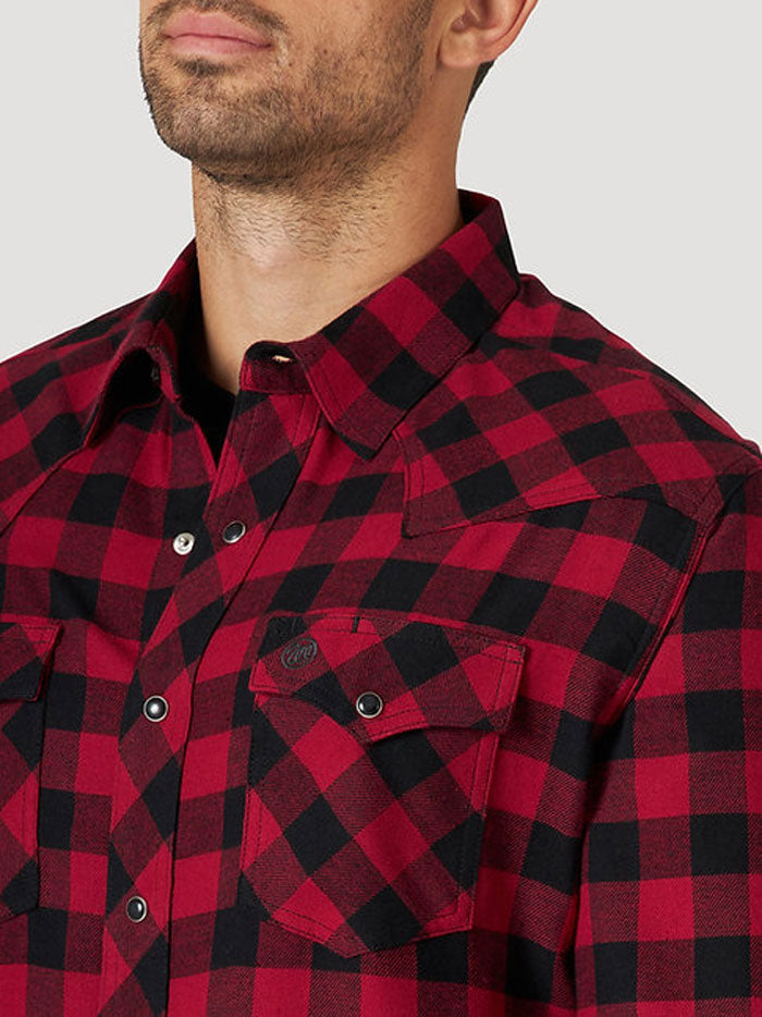 Wrangler 112318785 Mens Retro Flanel Long Sleeve Snap Shirt front view. If you need any assistance with this item or the purchase of this item please call us at five six one seven four eight eight eight zero one Monday through Saturday 10:00a.m EST to 8:00 p.m EST