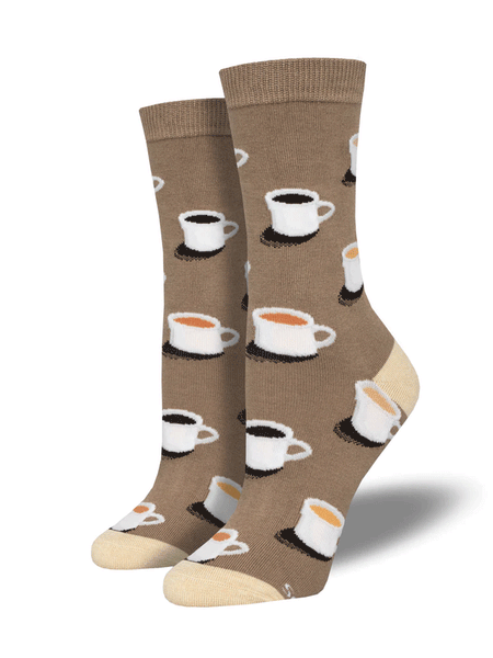 Socksmith WBN2876-BRO Womens Bamboo Cup Of Joe Crew Socks Brown front and side view. If you need any assistance with this item or the purchase of this item please call us at five six one seven four eight eight eight zero one Monday through Saturday 10:00a.m EST to 8:00 p.m EST