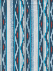 Wrangler 112324789 Mens Checotah Long Sleeve Western Snap Printed Shirt Blue fabric close up