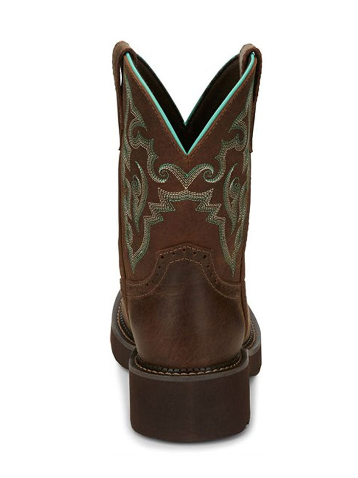Justin GY9606 Womens Western Boot Chocolate Brown front / side view pair. If you need any assistance with this item or the purchase of this item please call us at five six one seven four eight eight eight zero one Monday through Saturday 10:00a.m EST to 8:00 p.m EST