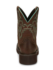 Justin GY9606 Womens Western Boot Chocolate Brown back view. If you need any assistance with this item or the purchase of this item please call us at five six one seven four eight eight eight zero one Monday through Saturday 10:00a.m EST to 8:00 p.m EST