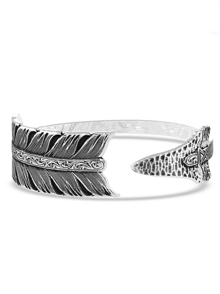 Montana Silversmiths BC4885 Womens Timber Ridge Arrow Cuff Bracelet Silver front view. If you need any assistance with this item or the purchase of this item please call us at five six one seven four eight eight eight zero one Monday through Saturday 10:00a.m EST to 8:00 p.m EST