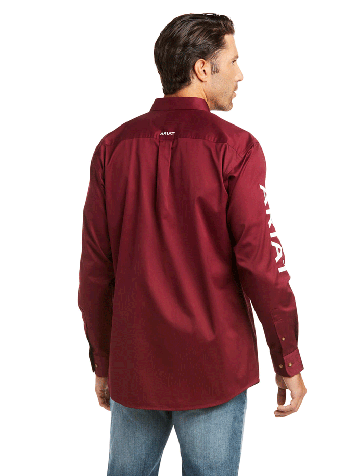 Ariat 10034233 Mens Team Logo Twill Fitted Shirt Burgundy front view. If you need any assistance with this item or the purchase of this item please call us at five six one seven four eight eight eight zero one Monday through Saturday 10:00a.m EST to 8:00 p.m EST