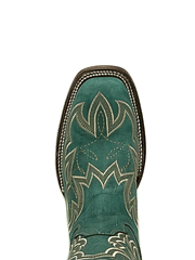 Circle G L5880 Ladies Embroidery Square Toe Boot Turquoise toe view from above. If you need any assistance with this item or the purchase of this item please call us at five six one seven four eight eight eight zero one Monday through Saturday 10:00a.m EST to 8:00 p.m EST