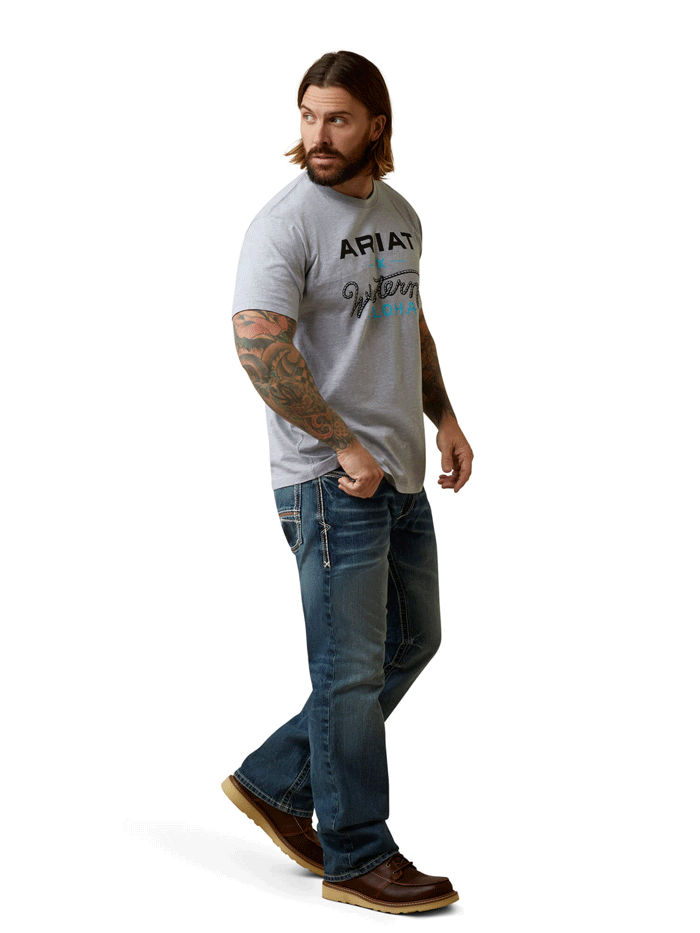 Ariat 10044011 Mens Roper Western Aloha T-Shirt Heather Grey front view. If you need any assistance with this item or the purchase of this item please call us at five six one seven four eight eight eight zero one Monday through Saturday 10:00a.m EST to 8:00 p.m EST