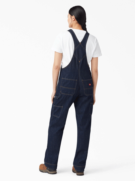 Dickies FB206DIB Womens Relaxed Fit Bib Overalls Dark Indigo back view. If you need any assistance with this item or the purchase of this item please call us at five six one seven four eight eight eight zero one Monday through Saturday 10:00a.m EST to 8:00 p.m EST