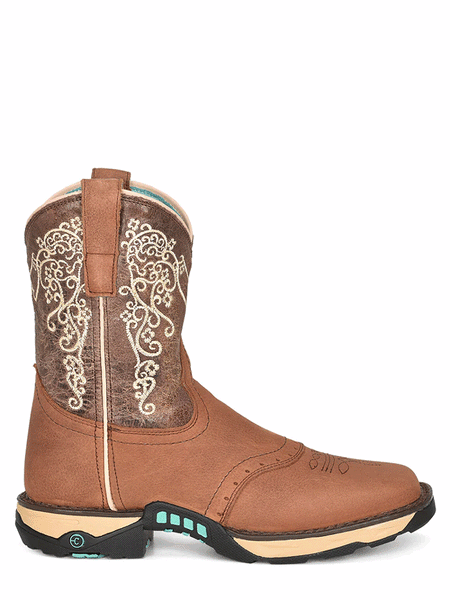 Corral W5006 Ladies Farm & Ranch Square Toe Work Boot Tan side view. If you need any assistance with this item or the purchase of this item please call us at five six one seven four eight eight eight zero one Monday through Saturday 10:00a.m EST to 8:00 p.m EST