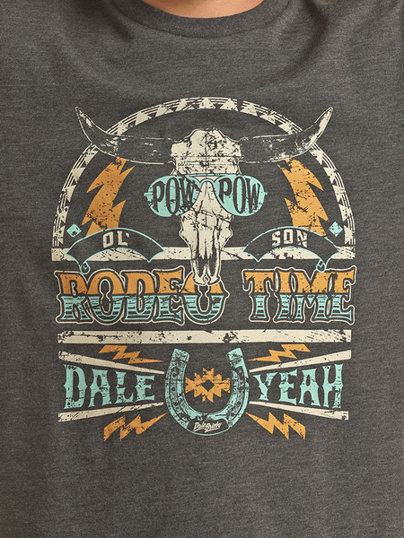 Rock & Roll Denim P3T3364 Kids Dale Brisby Rodeo Time Tee Charcoal graphic detail