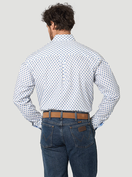 Wrangler 112314983 Mens George Strait Long Sleeve Printed Shirt Blue Fountain back view. If you need any assistance with this item or the purchase of this item please call us at five six one seven four eight eight eight zero one Monday through Saturday 10:00a.m EST to 8:00 p.m EST