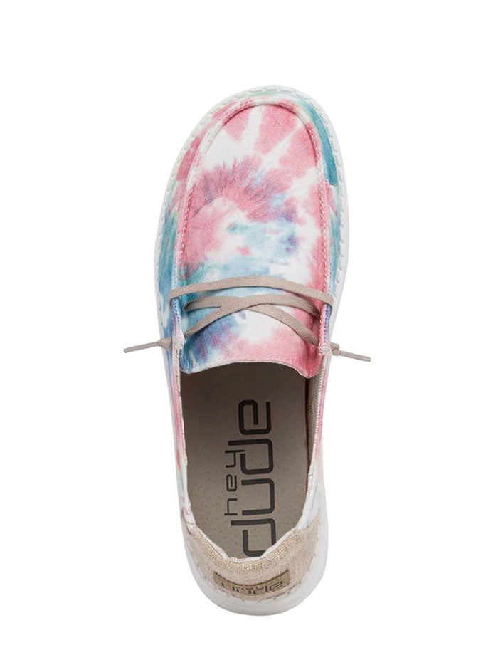 Hey Dude 121419863 Womens Wendy Boho Shoe Mandala Tie Dye front view and sole view. If you need any assistance with this item or the purchase of this item please call us at five six one seven four eight eight eight zero one Monday through Saturday 10:00a.m EST to 8:00 p.m EST