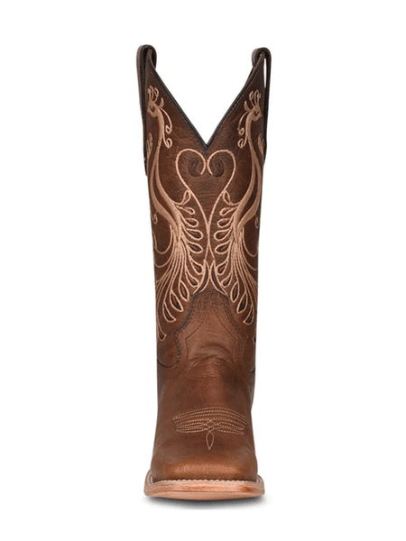 Circle G L5777 Ladies Peacock Embroidery Square Toe Boots Brown front view. If you need any assistance with this item or the purchase of this item please call us at five six one seven four eight eight eight zero one Monday through Saturday 10:00a.m EST to 8:00 p.m EST