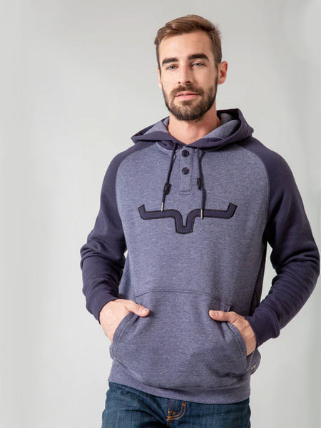 Kimes Ranch BLAZE 2 Mens Hoodie Navy front view.If you need any assistance with this item or the purchase of this item please call us at five six one seven four eight eight eight zero one Monday through Saturday 10:00a.m EST to 8:00 p.m EST