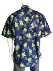 Rockmount 1642 Mens Palm Tree Short Sleeve Hawaiian Western Shirt Navy back view. If you need any assistance with this item or the purchase of this item please call us at five six one seven four eight eight eight zero one Monday through Saturday 10:00a.m EST to 8:00 p.m EST
