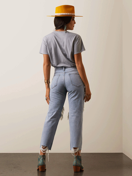 Ariat 10045187 Womens Ultra High Rise Tomboy Straight Jean Mykonos back view. If you need any assistance with this item or the purchase of this item please call us at five six one seven four eight eight eight zero one Monday through Saturday 10:00a.m EST to 8:00 p.m EST